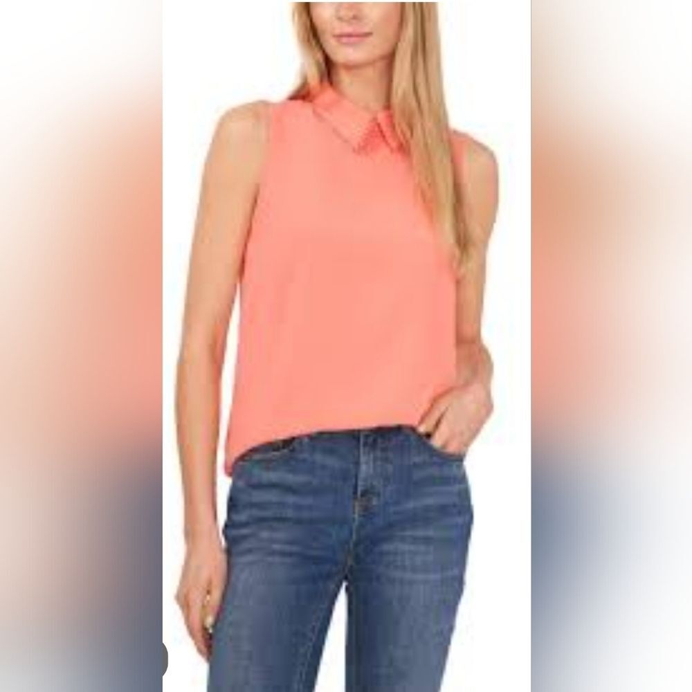 CeCe Textured Peach Sleeveless Top with Embellished Peter Pan Collar Size M